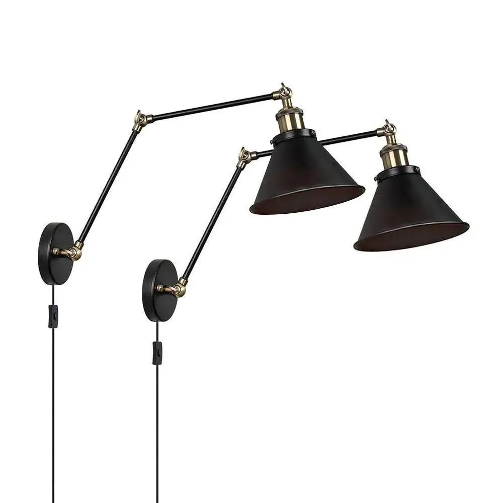Industrial black & brass wall sconce bedroom alaine plug light