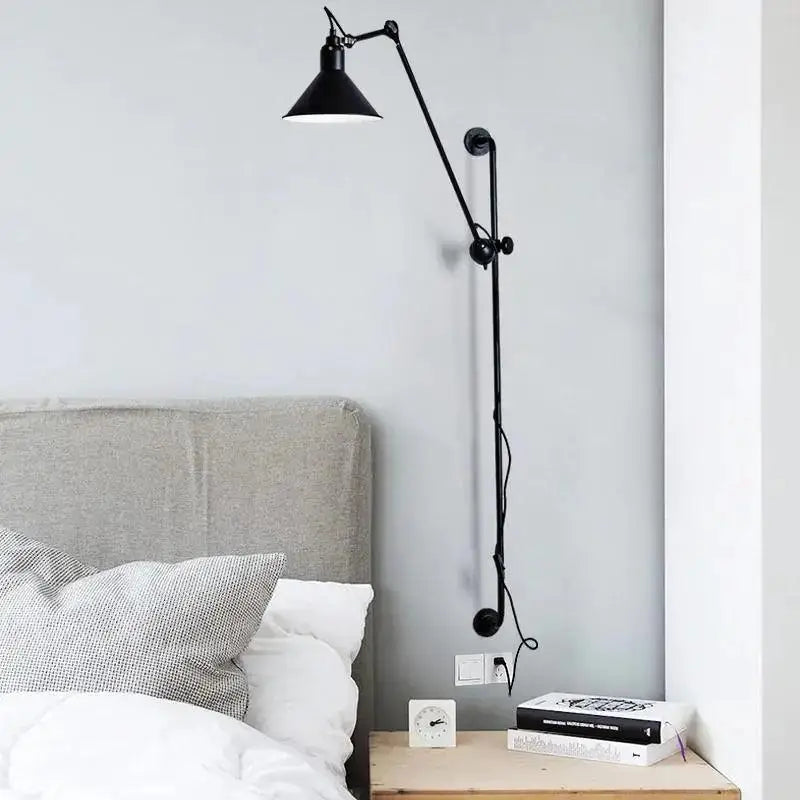 Industrial black wall sconce bedroom plug in lamp with articulated arm