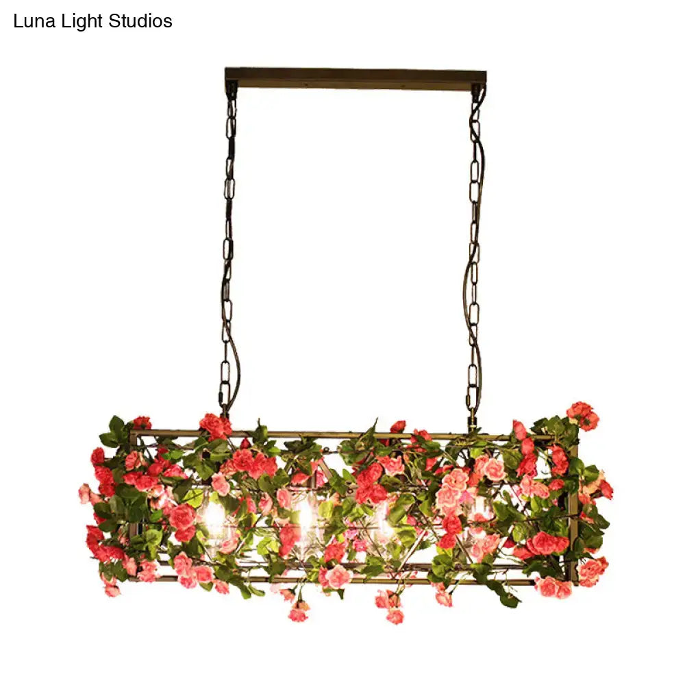 Industrial floral brass finish pendant light with roses bedroom