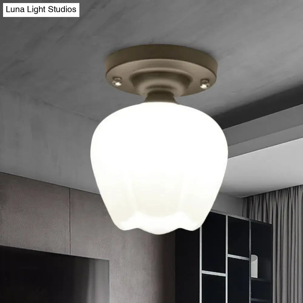 Industrial bronze and black opal glass ceiling light corridor fixture