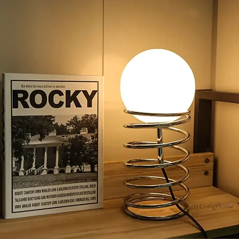 Bauhaus spring table lamp chrome and white glass bedroom light