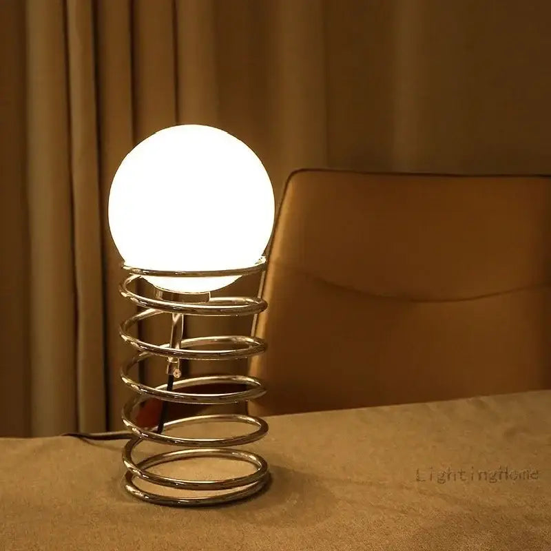 Bauhaus spring table lamp chrome and white glass bedroom light