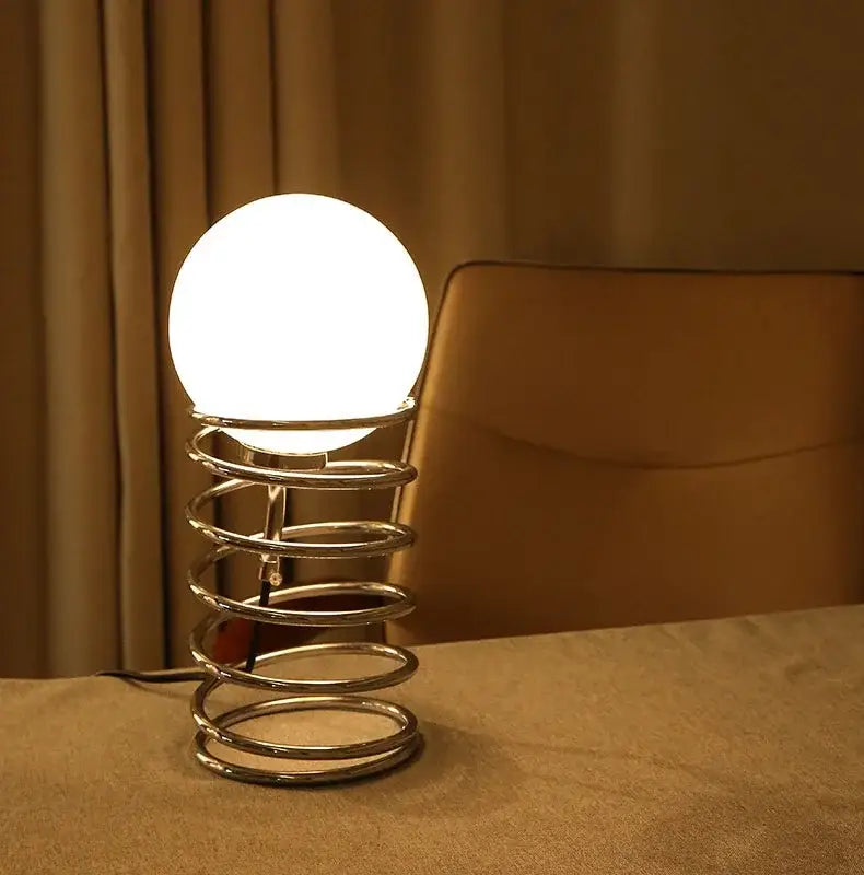 Bauhaus spring table lamp chrome and white glass bedroom light
