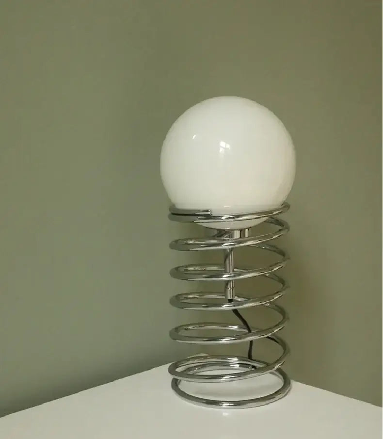 Bauhaus spring table lamp chrome and white glass bedroom light