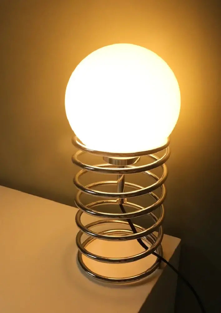 Bauhaus spring table lamp chrome and white glass bedroom light