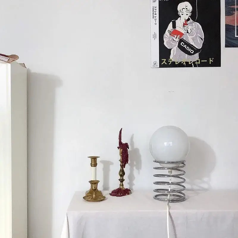 Bauhaus spring table lamp chrome and white glass bedroom light