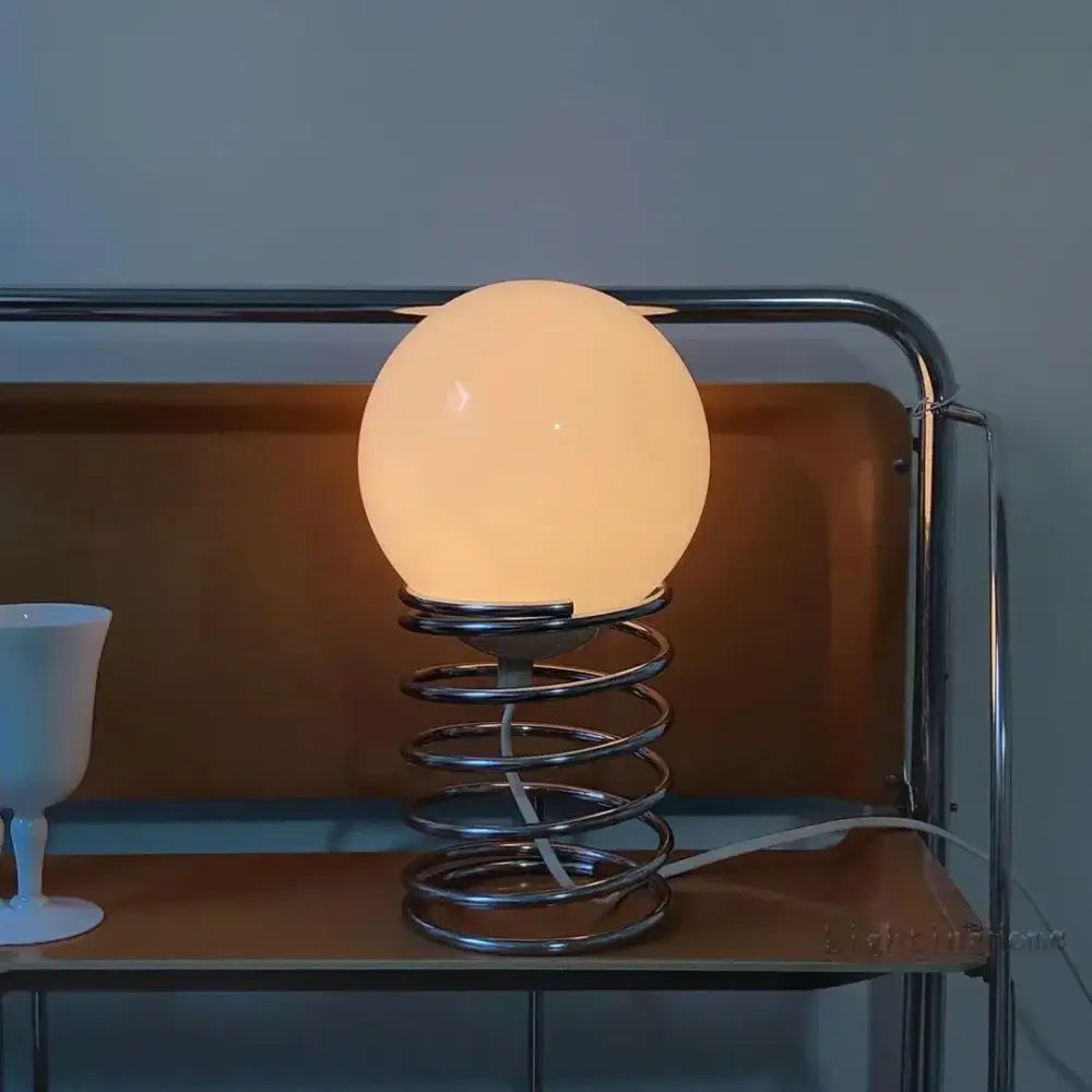 Bauhaus spring table lamp chrome and white glass bedroom light