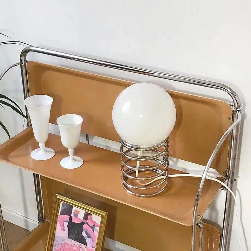 Bauhaus spring table lamp chrome and white glass bedroom light