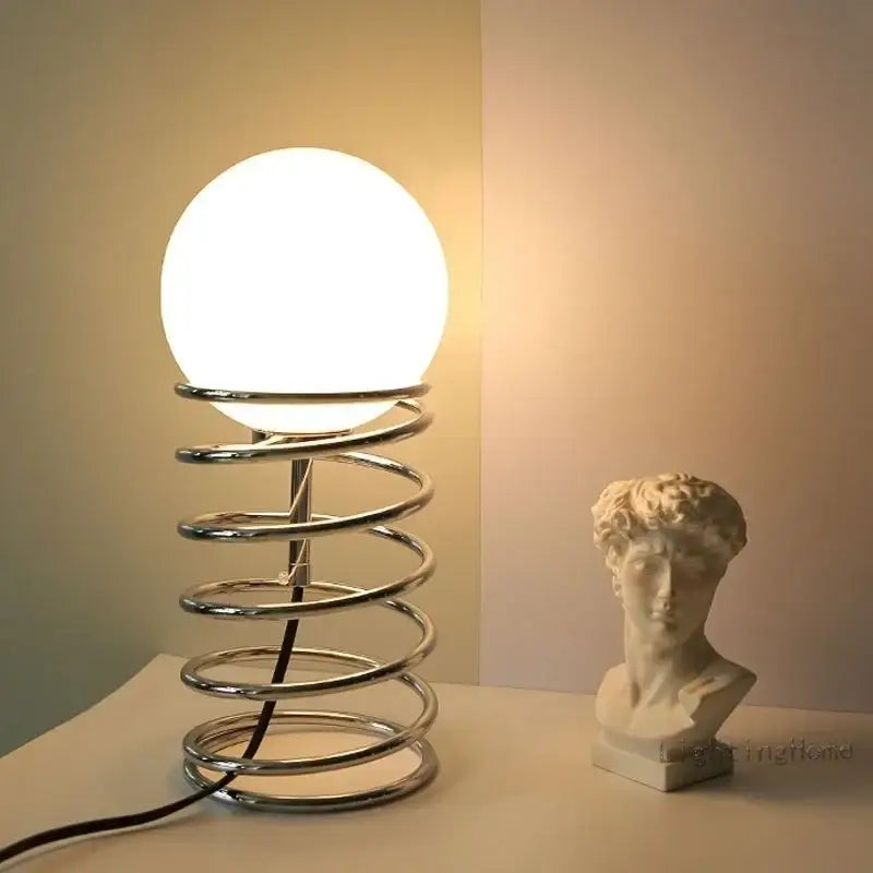 Bauhaus spring table lamp chrome and white glass bedroom light