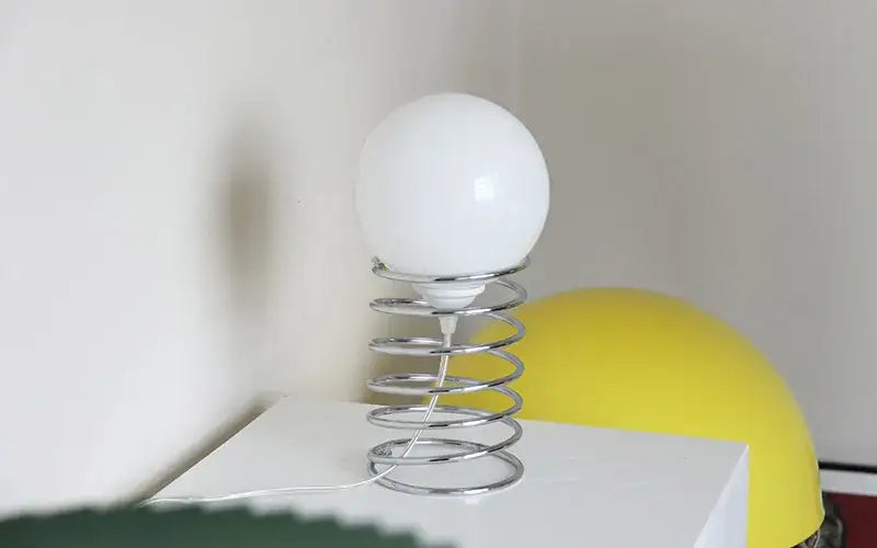 Bauhaus spring table lamp chrome and white glass bedroom light