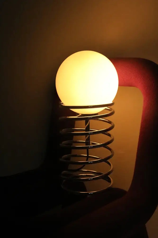 Bauhaus spring table lamp chrome and white glass bedroom light