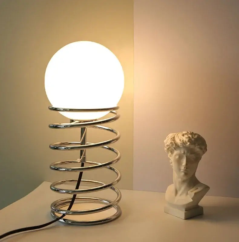 Bauhaus spring table lamp chrome and white glass bedroom light
