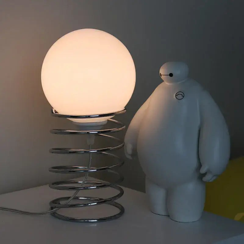 Bauhaus spring table lamp chrome and white glass bedroom light