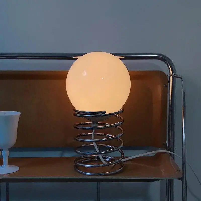 Bauhaus spring table lamp chrome and white glass bedroom light