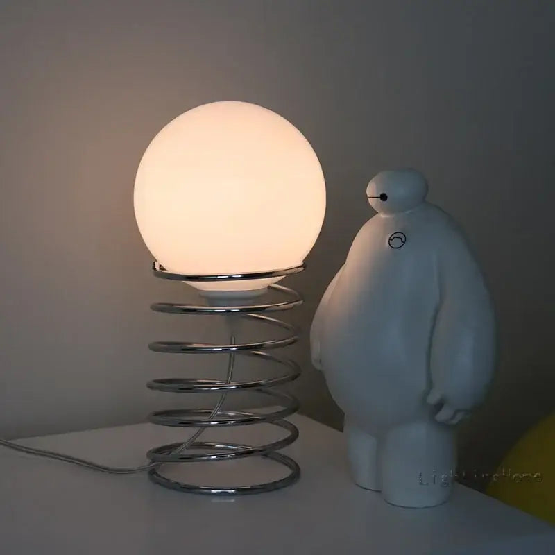 Bauhaus spring table lamp chrome and white glass bedroom light