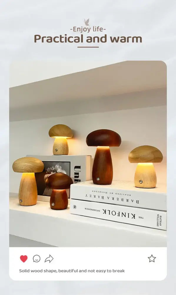 Wooden creative mushroom night light stepless dimming bedroom table lamp