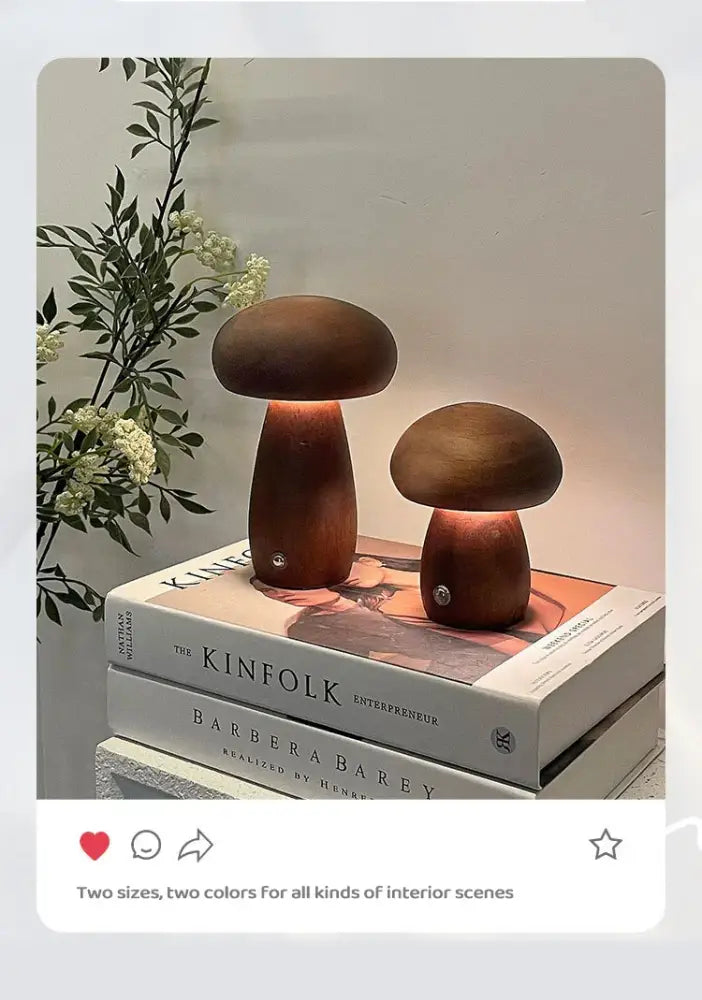 Wooden creative mushroom night light stepless dimming bedroom table lamp