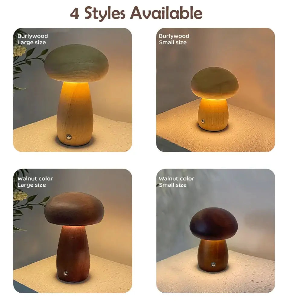 Wooden creative mushroom night light stepless dimming bedroom table lamp