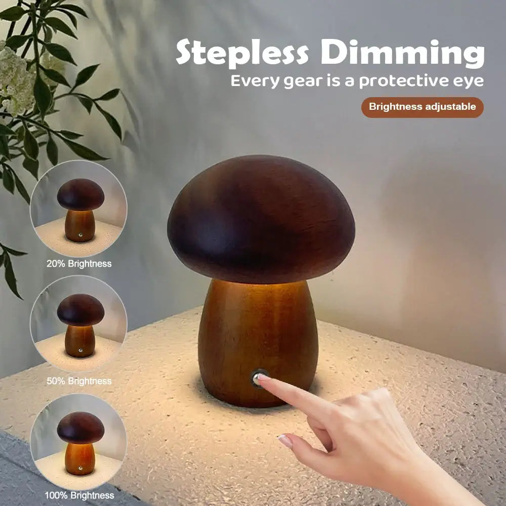Wooden creative mushroom night light stepless dimming bedroom table lamp