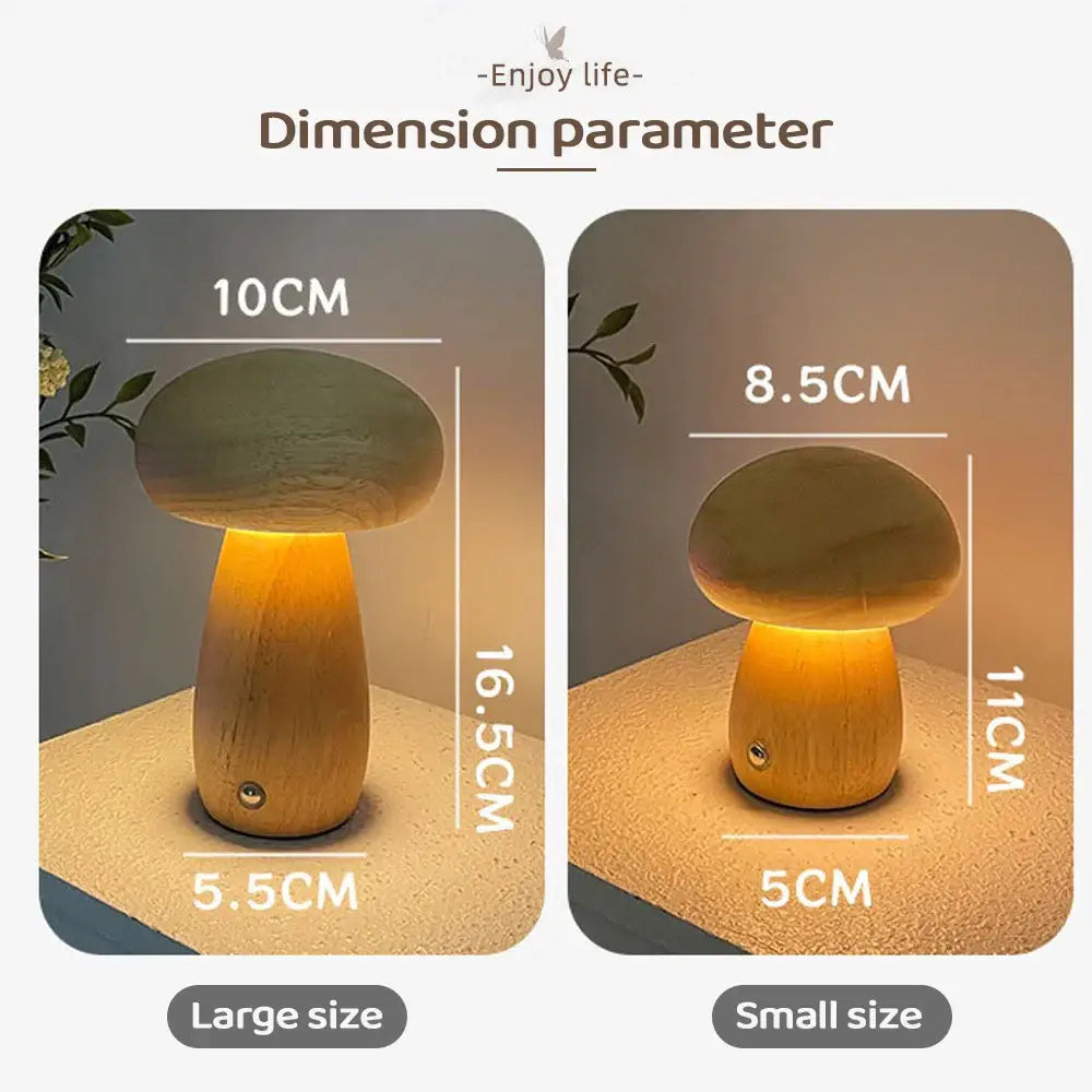Wooden creative mushroom night light stepless dimming bedroom table lamp