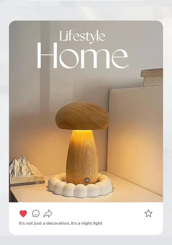 Wooden creative mushroom night light stepless dimming bedroom table lamp