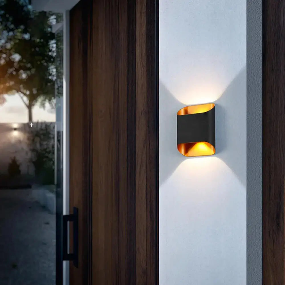 Modern black & gold curved led outdoor wall lights garden sconce