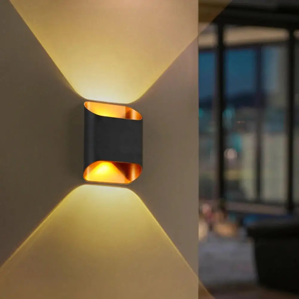 Modern black & gold curved led outdoor wall lights garden sconce