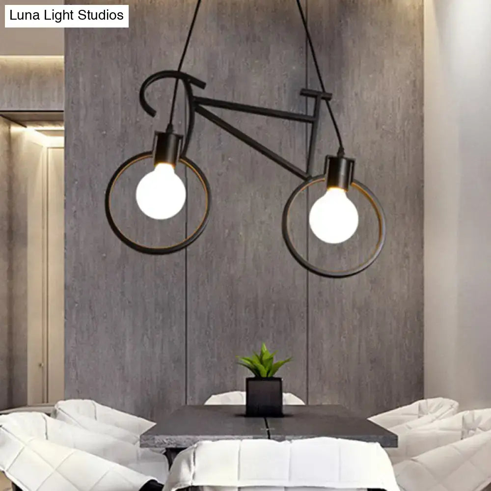 Vintage black iron bicycle chandelier dining room pendant light