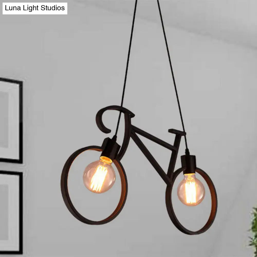 Vintage black iron bicycle chandelier dining room pendant light