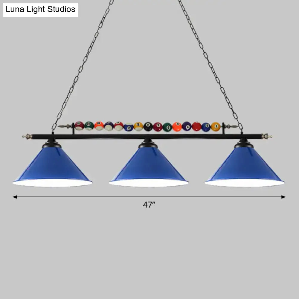 Industrial red iron linear island ceiling light billiard room pool ball