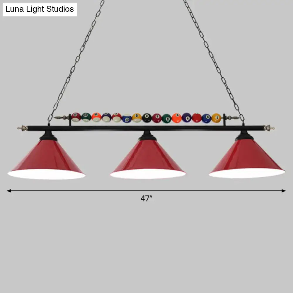 Industrial red iron linear island ceiling light billiard room pool ball