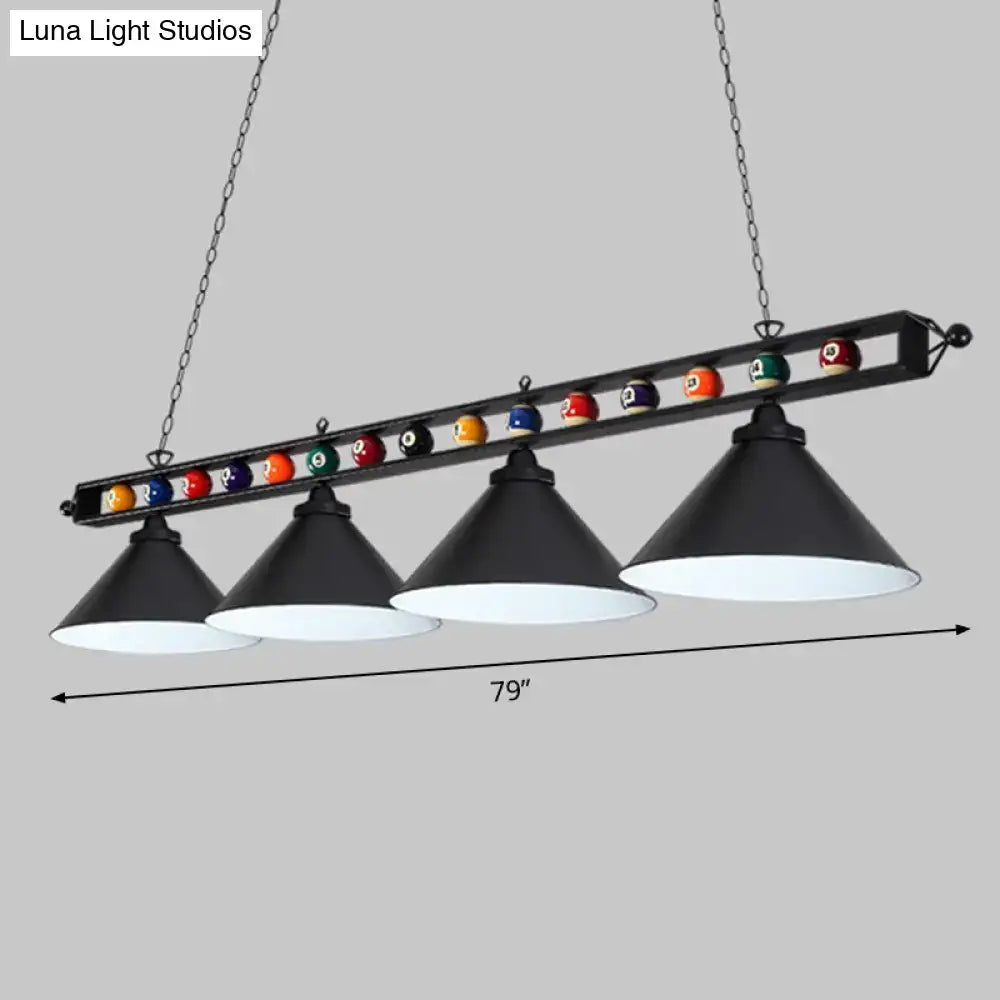 Industrial red iron linear island ceiling light billiard room pool ball