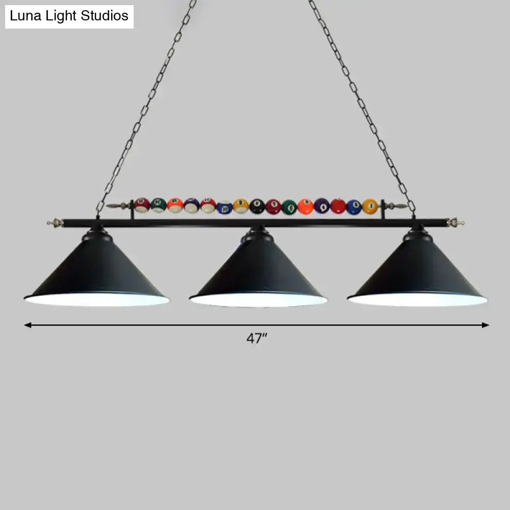 Industrial red iron linear island ceiling light billiard room pool ball