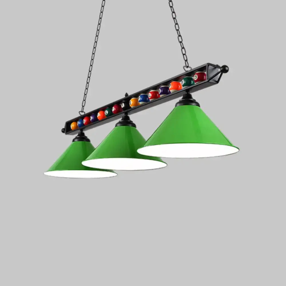 Industrial red iron linear island ceiling light billiard room pool ball