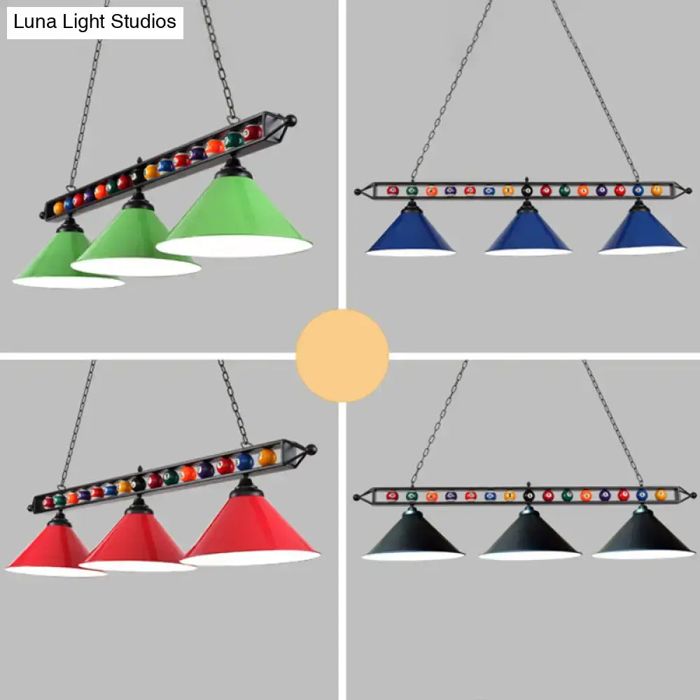 Industrial red iron linear island ceiling light billiard room pool ball