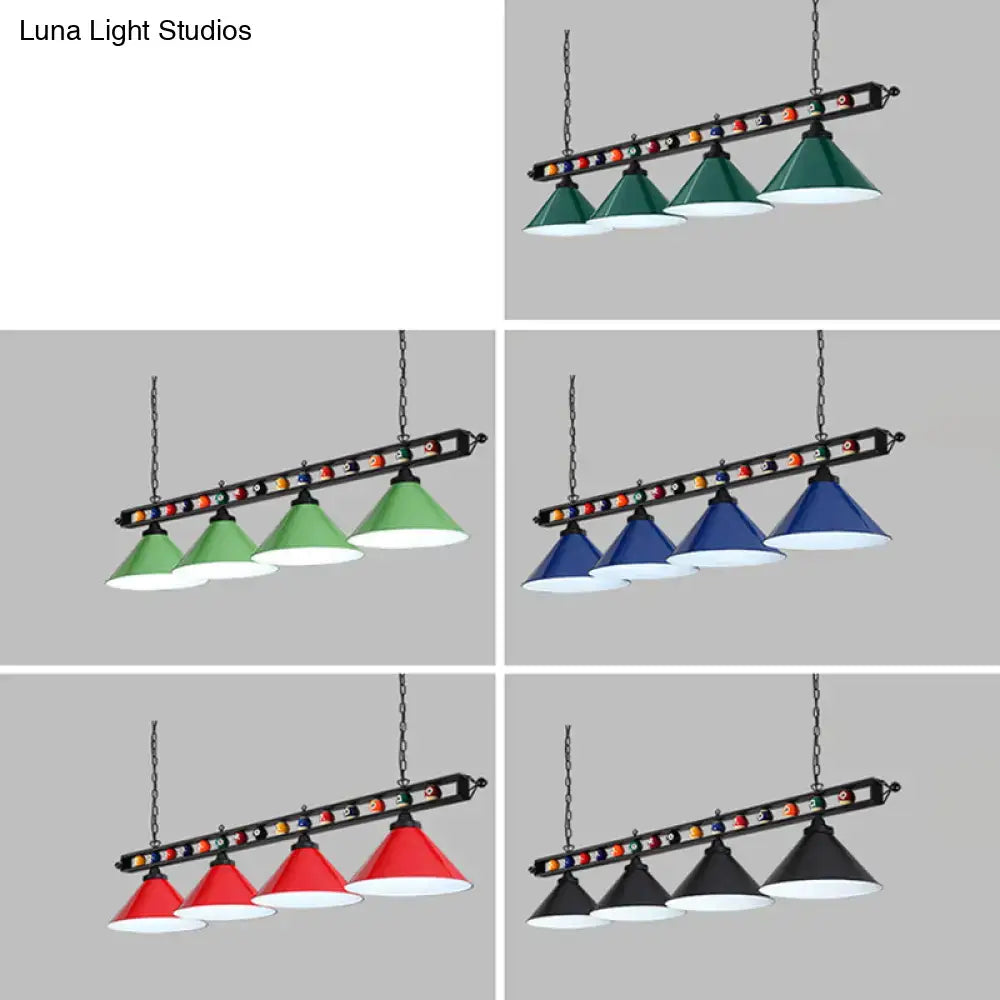 Industrial red iron linear island ceiling light billiard room pool ball