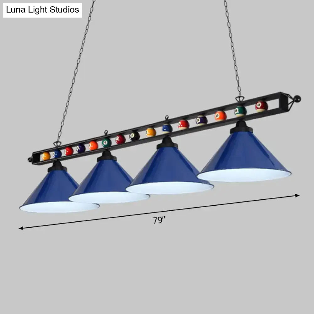 Industrial red iron linear island ceiling light billiard room pool ball