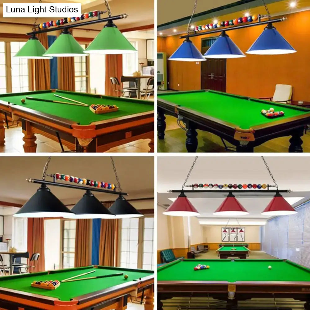 Industrial red iron linear island ceiling light billiard room pool ball