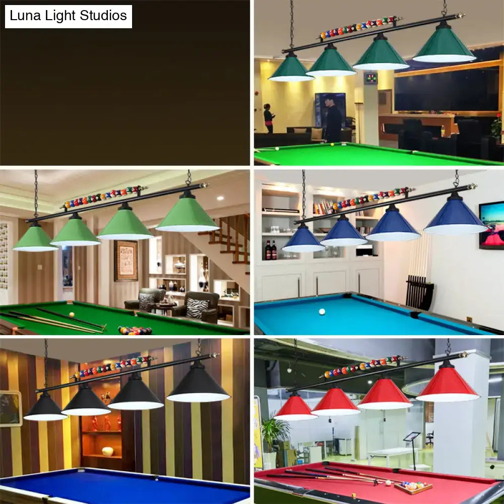 Industrial red iron linear island ceiling light billiard room pool ball
