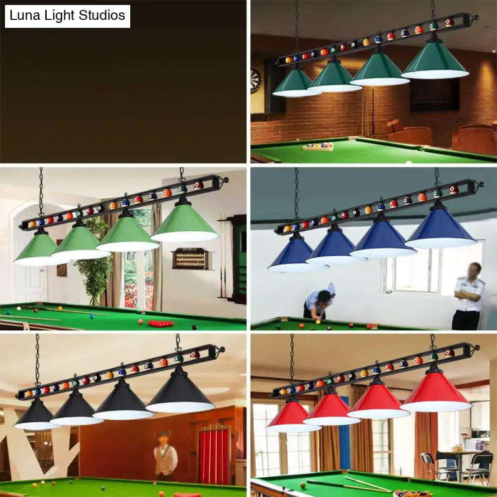 Industrial red iron linear island ceiling light billiard room pool ball