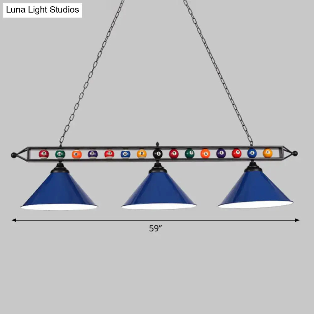 Industrial red iron linear island ceiling light billiard room pool ball