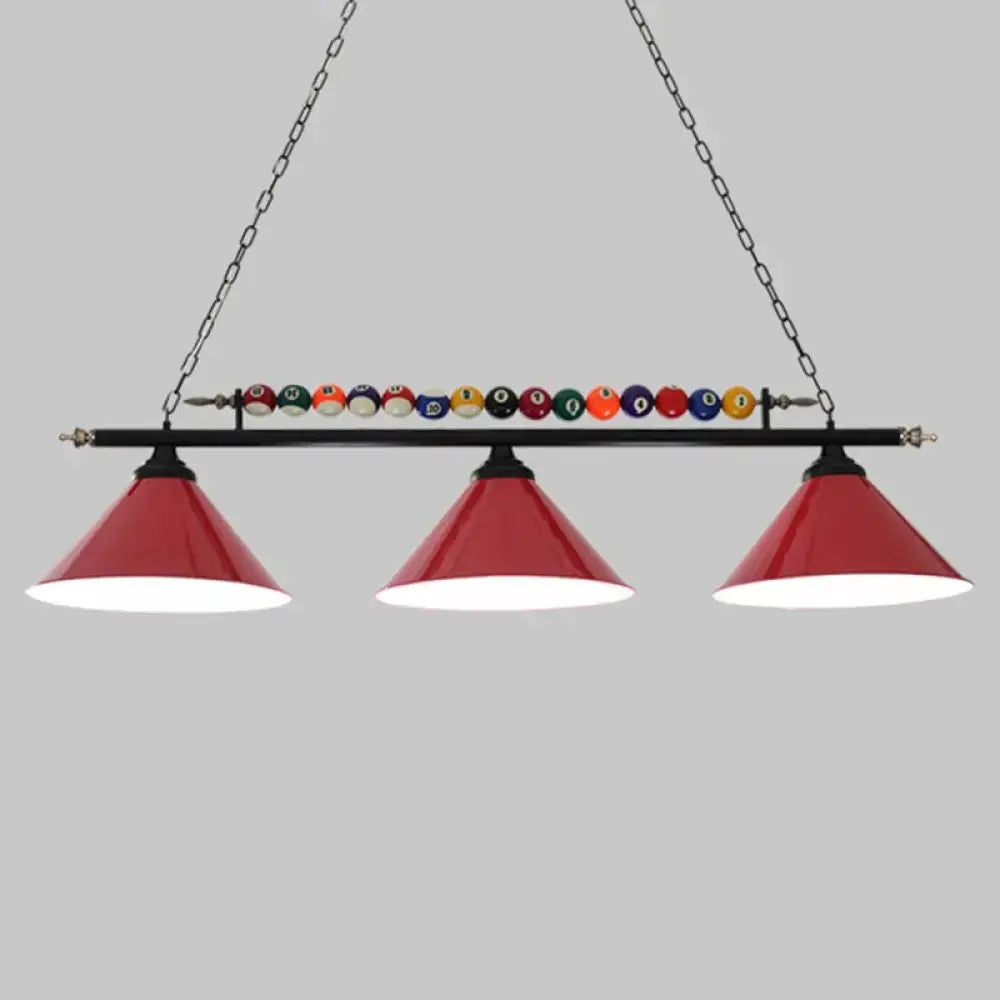 Industrial red iron linear island ceiling light billiard room pool ball