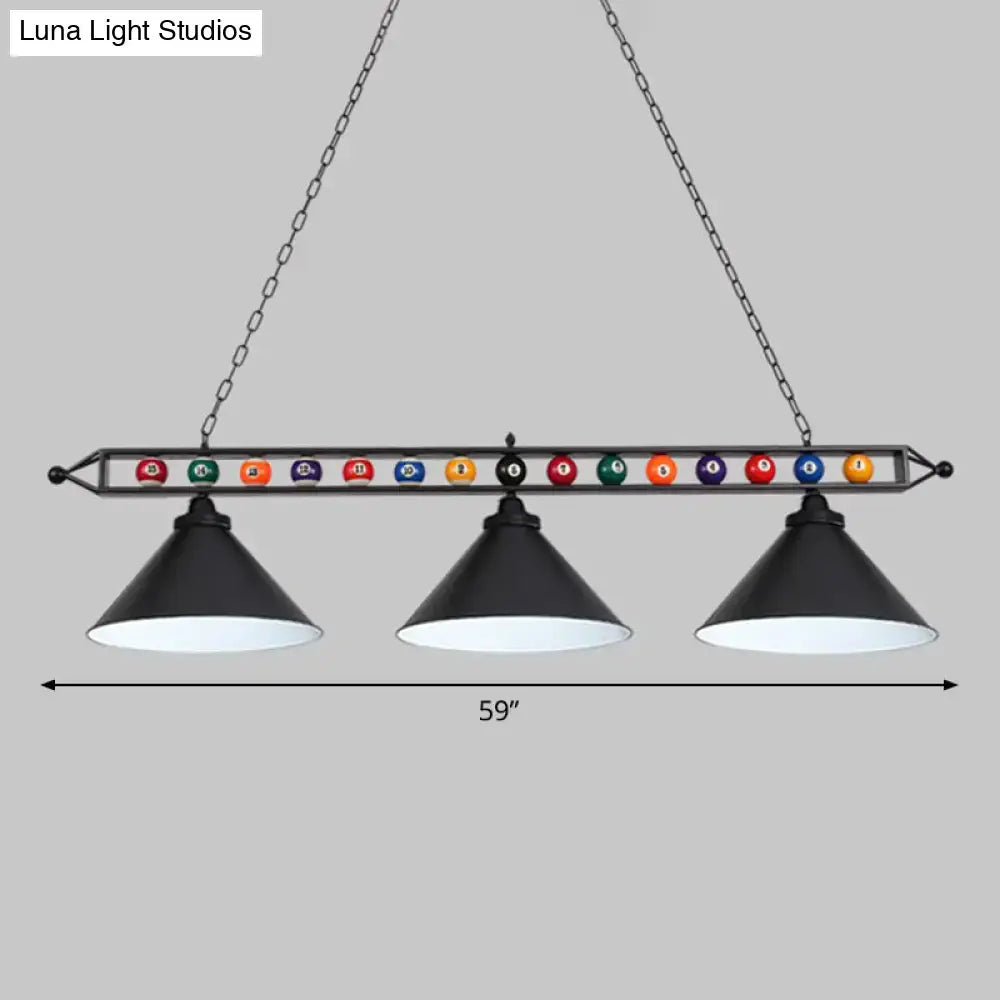 Industrial red iron linear island ceiling light billiard room pool ball