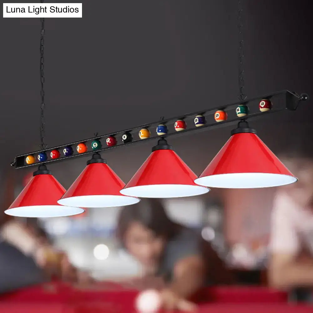 Industrial red iron linear island ceiling light billiard room pool ball
