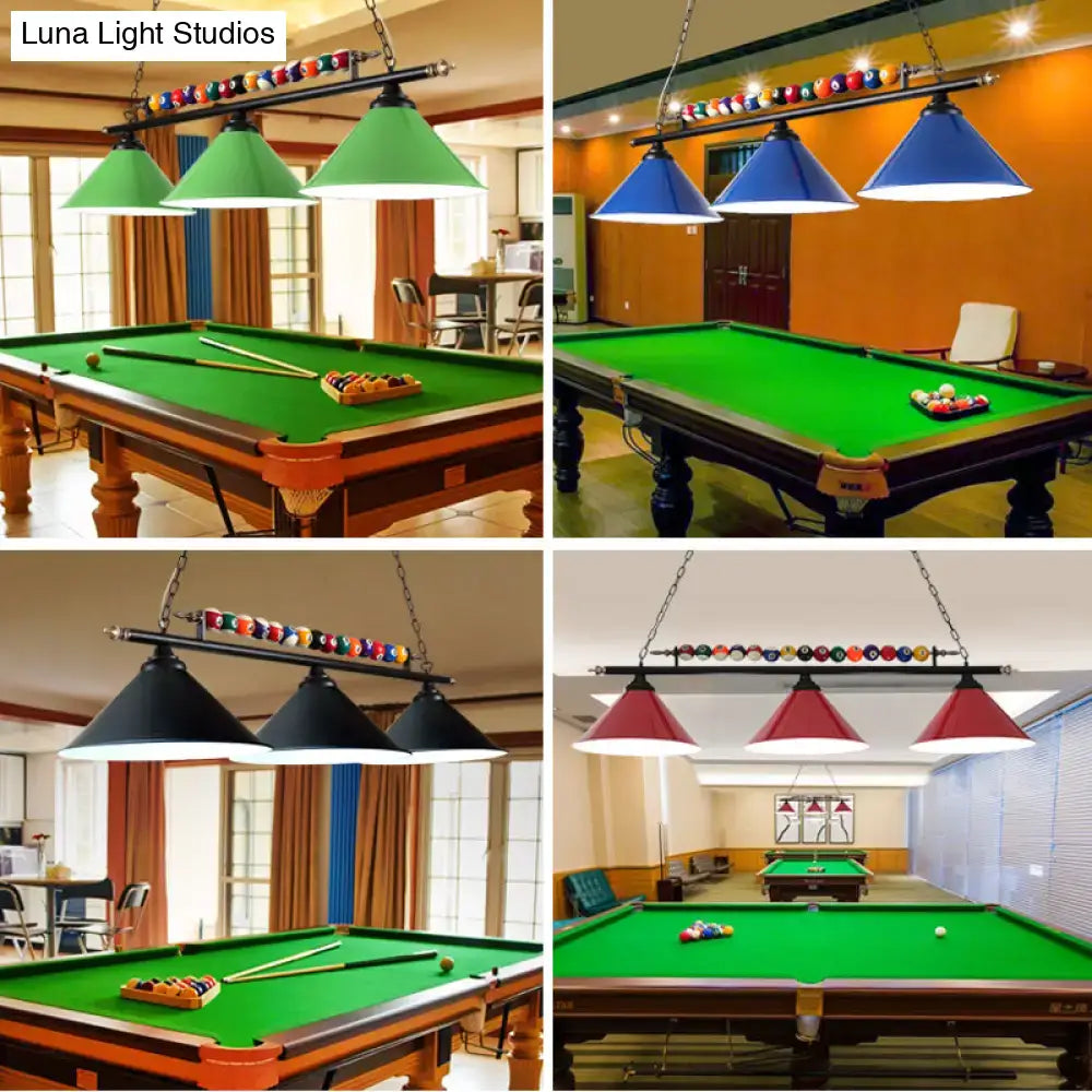 Industrial red iron linear island ceiling light billiard room pool ball