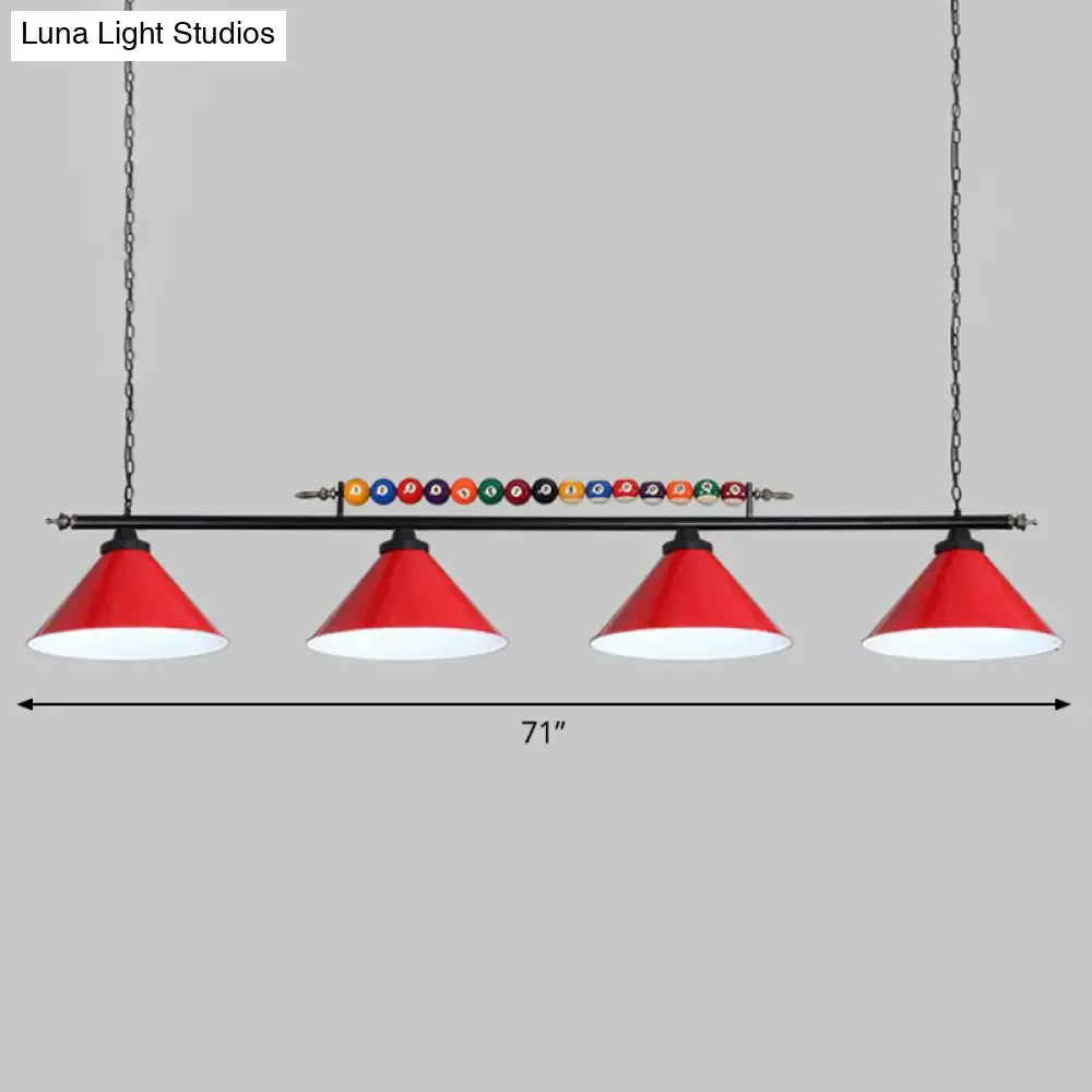 Industrial red iron linear island ceiling light billiard room pool ball
