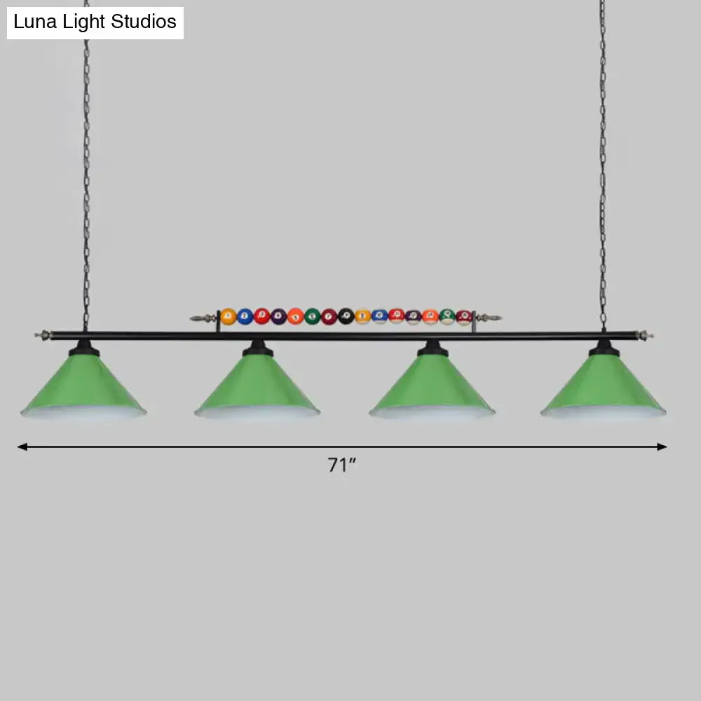 Industrial red iron linear island ceiling light billiard room pool ball