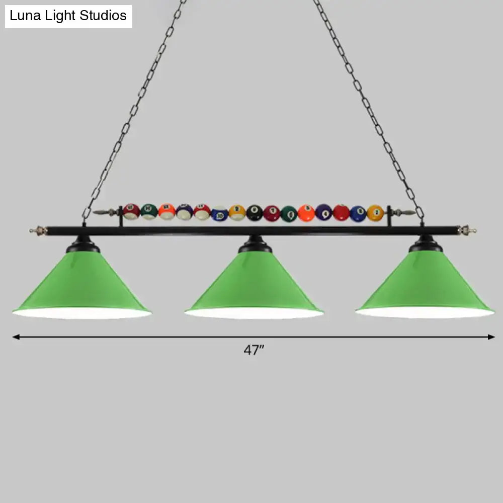 Industrial red iron linear island ceiling light billiard room pool ball