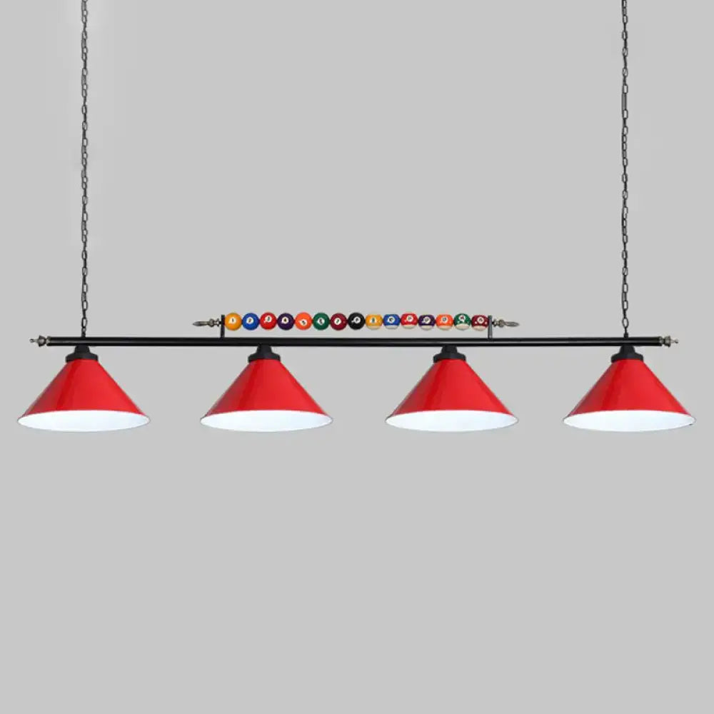 Industrial red iron linear island ceiling light billiard room pool ball