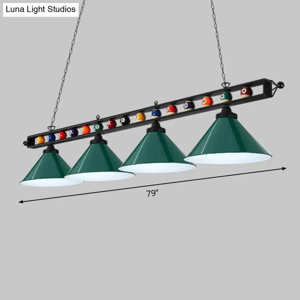 Industrial red iron linear island ceiling light billiard room pool ball